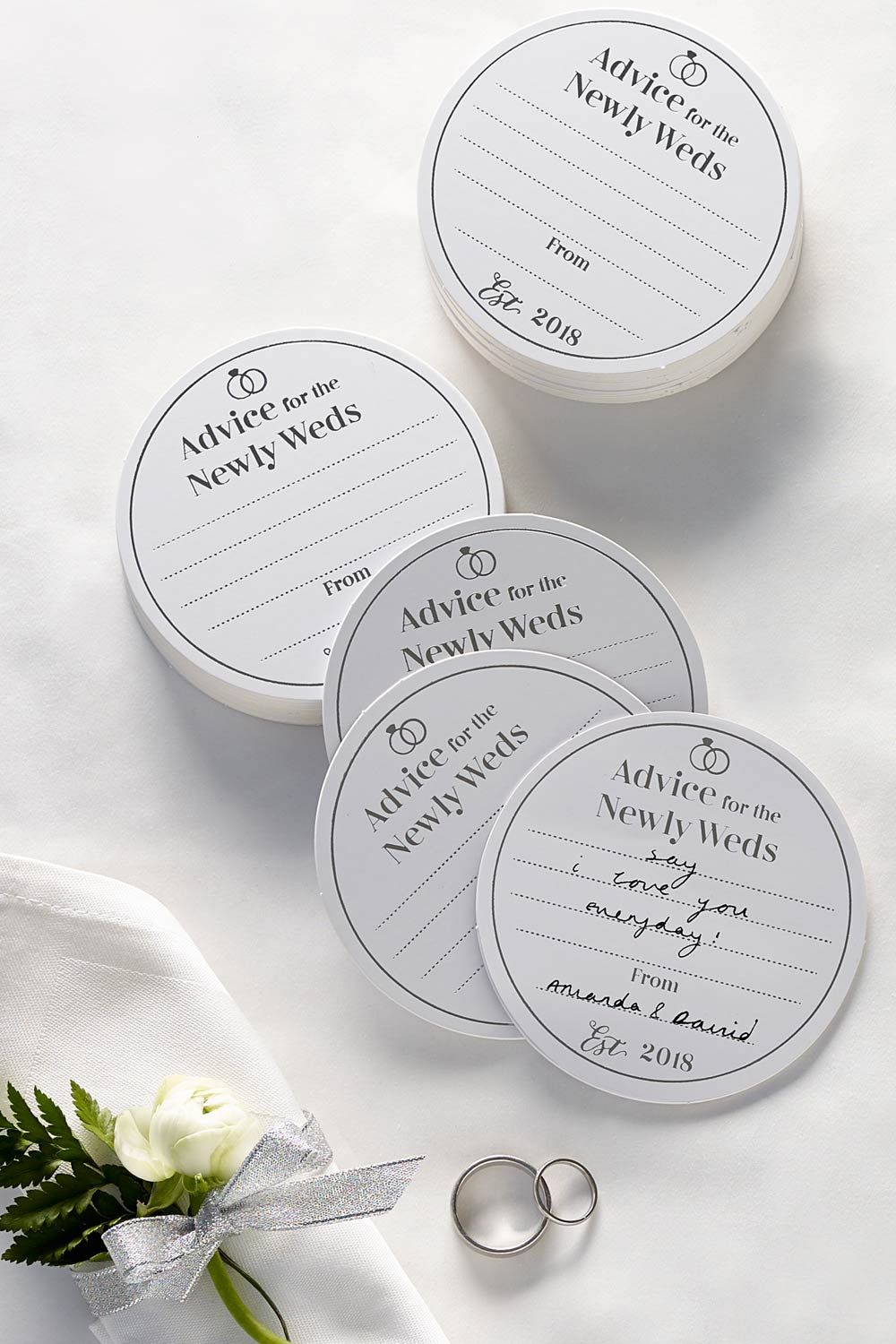 100 Advice for the Newlyweds Cards – 4" Round Wedding Guest Advice Cards