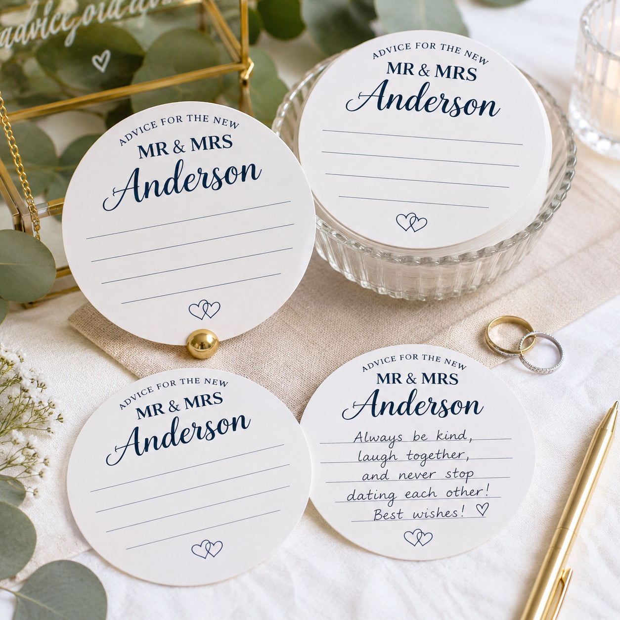 100 Advice for the Newlyweds Cards – 4" Round Wedding Guest Advice Cards