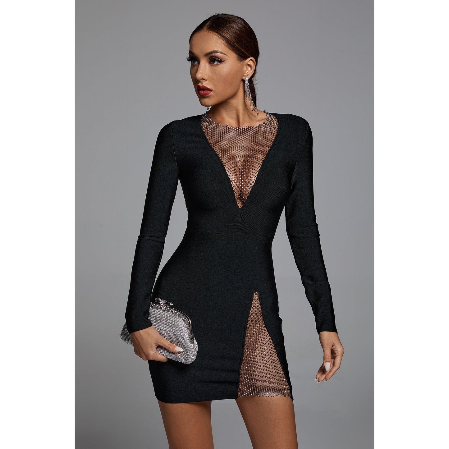 Ela V Neck Mesh Mini Dress