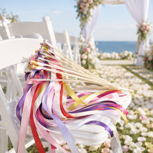 Bright Multicolor Ribbon Wands with Gold Bells for Wedding and Party Send Off