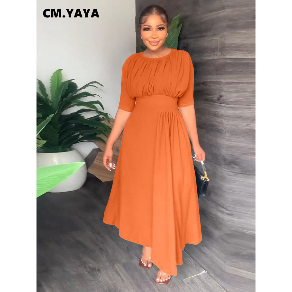 RUCHED HIGH WAIST ASYMMETRICAL ELEGANT MAXI DRESSES