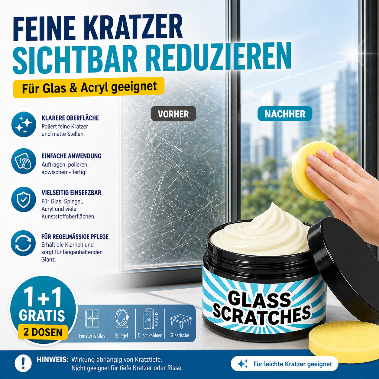 Glass Scratch Remover Cream for Windows and Vehicles
