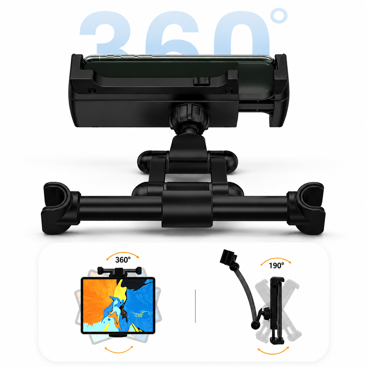 Car Headrest Holder – Aluminum Mount for Phone & Tablet