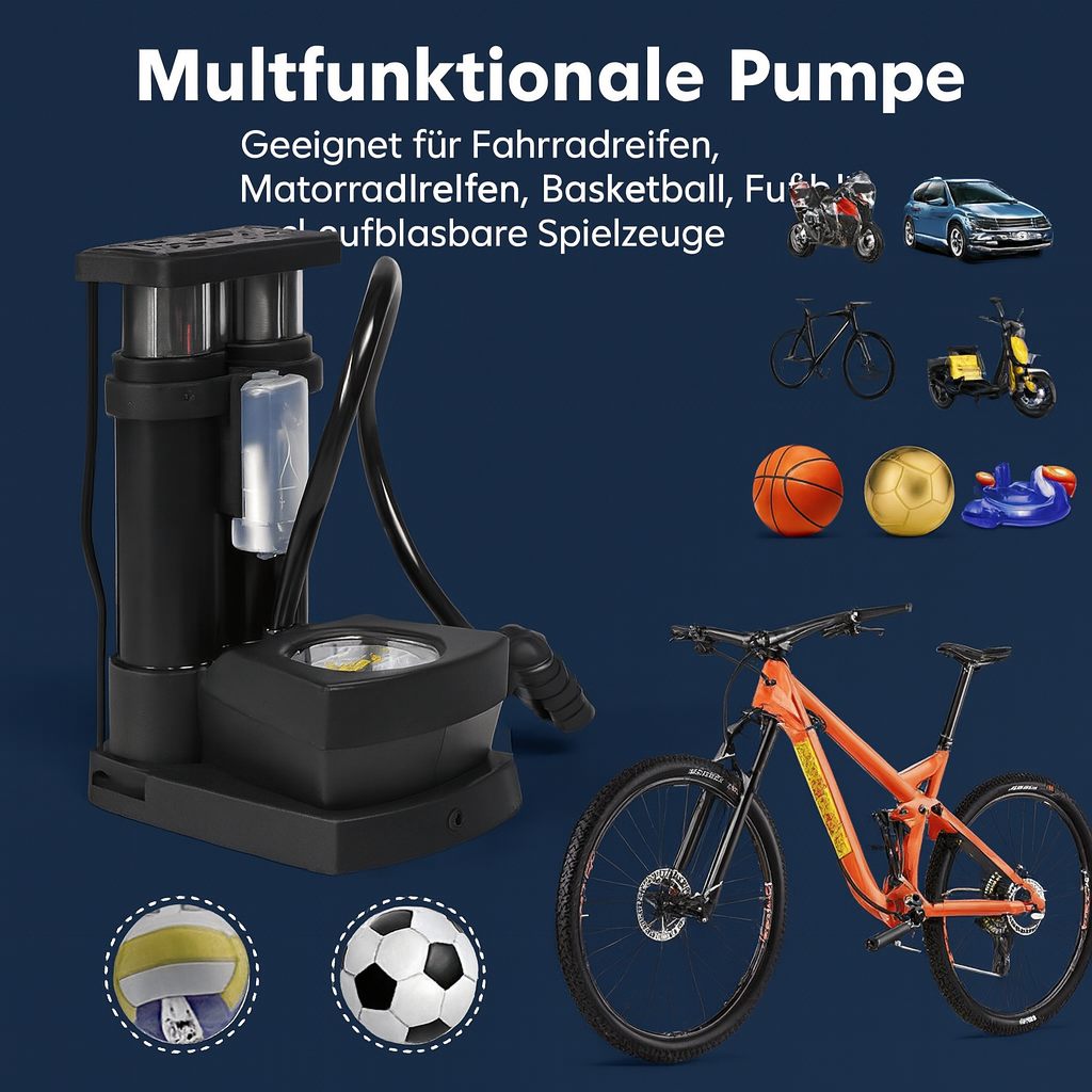 Compact Foot Pump with High Pressure & Pressure Gauge