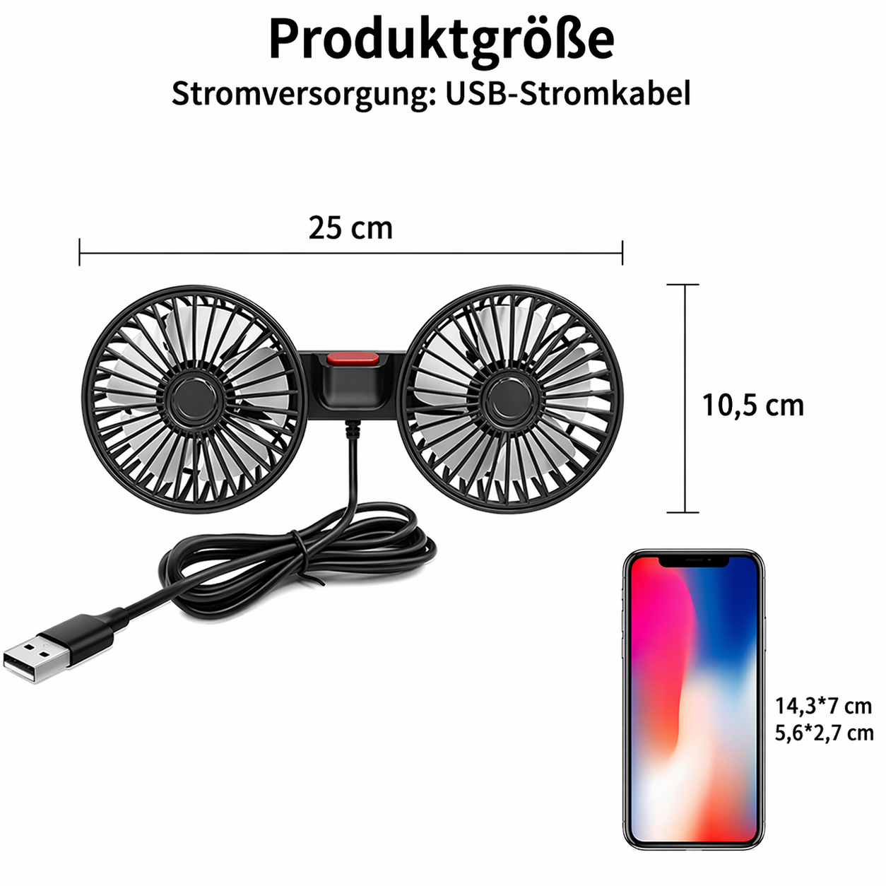 Dual-Head USB Car Fan