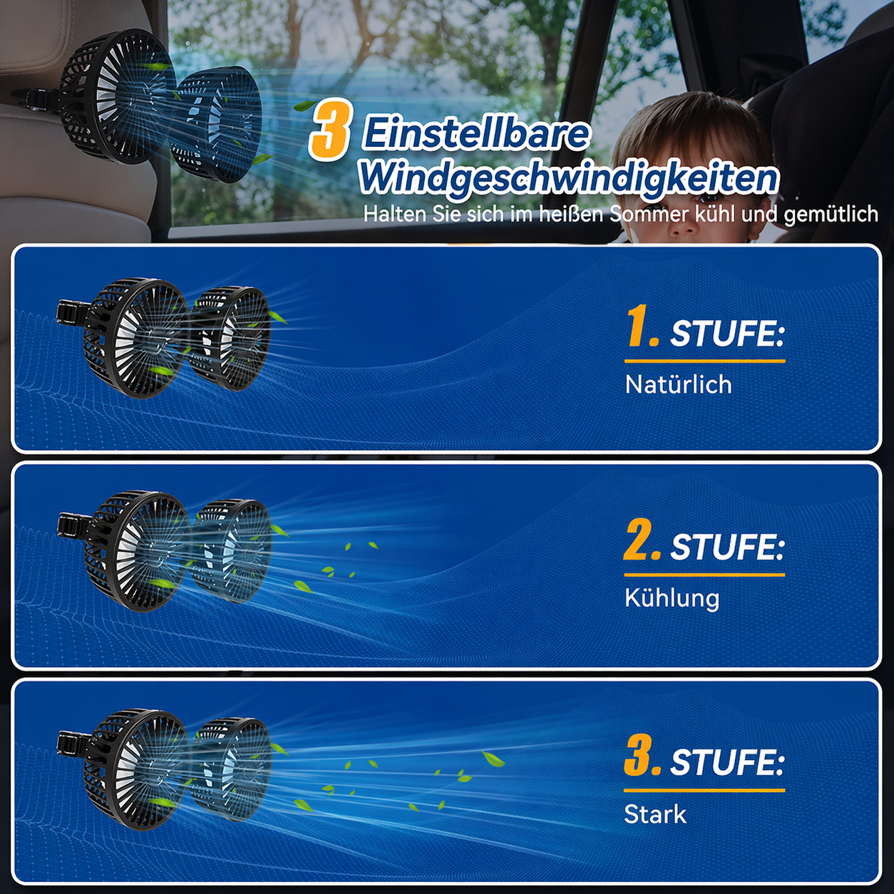 Dual-Head USB Car Fan