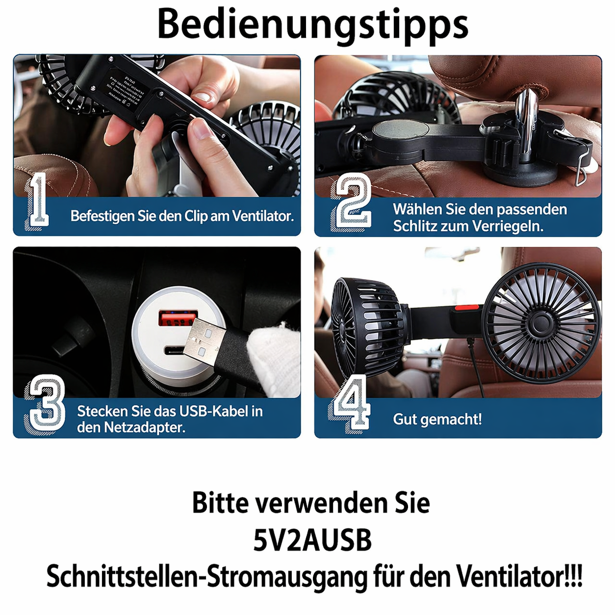 Dual-Head USB Car Fan