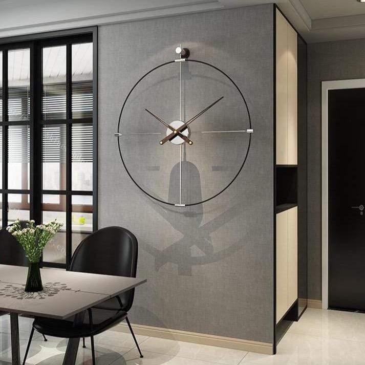 Large Minimalist Wall Clock with Bronze Clock Hands