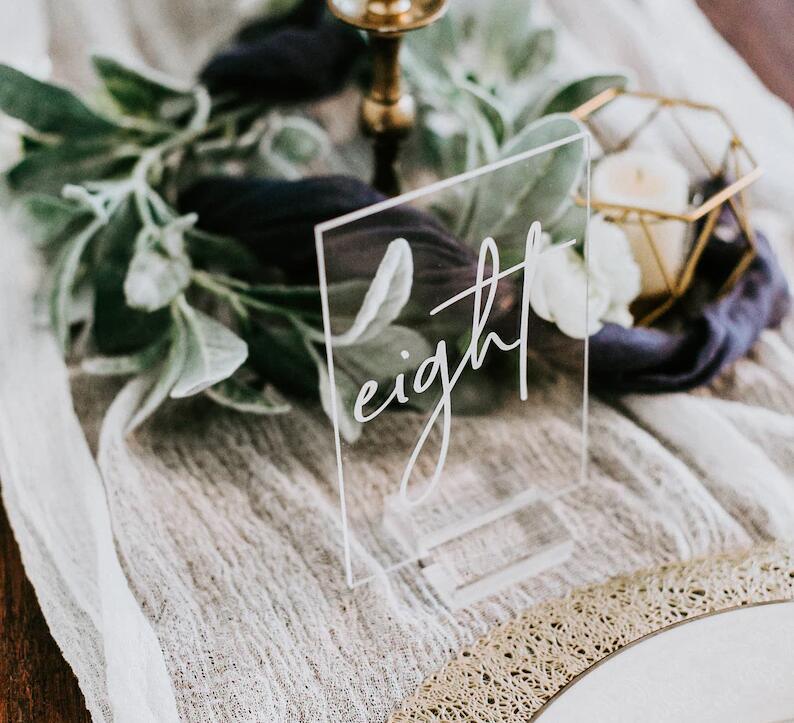 Clear Acrylic Wedding Table Number Sign with Stand - If you say i do