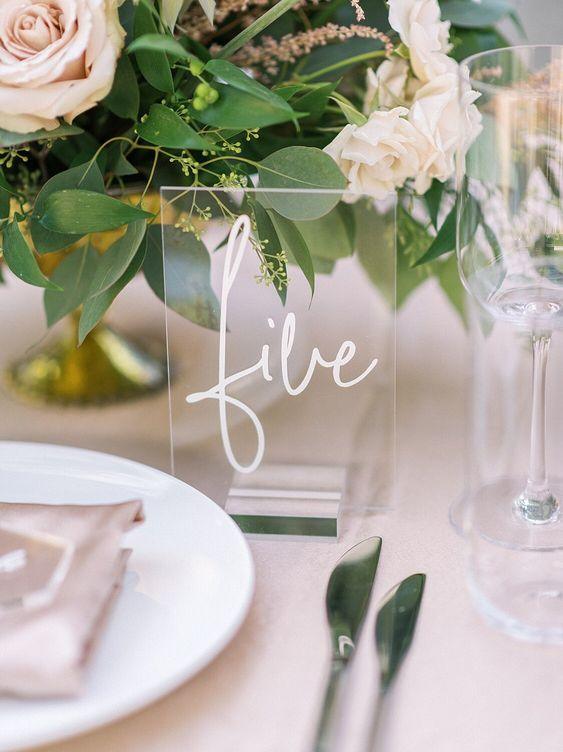 Clear Acrylic Wedding Table Number Sign with Stand - If you say i do