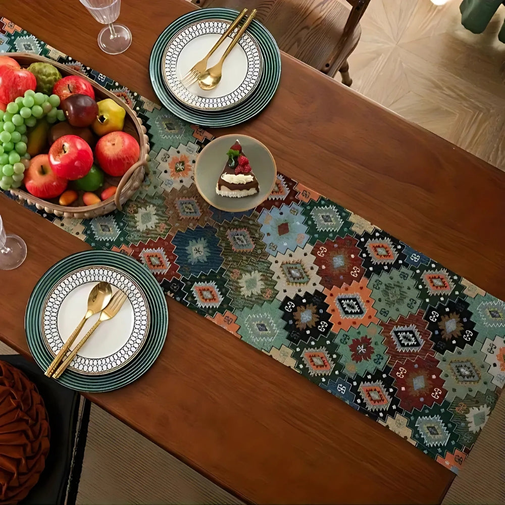 Colorful Geometric Tassel Table Runner Decor
