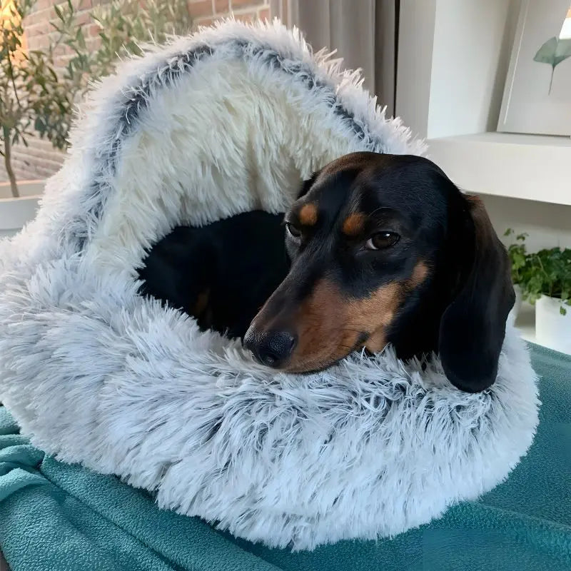 CozyCave-  Plush Hooded Pet Bed