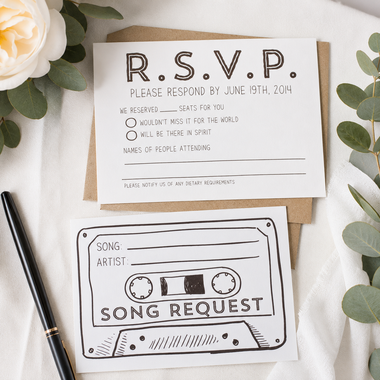 100 Double-Sided Wedding RSVP & Song Request Cards | A6 Invitation Reply Cards