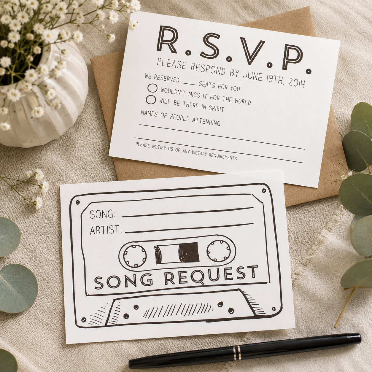 100 Double-Sided Wedding RSVP & Song Request Cards | A6 Invitation Reply Cards