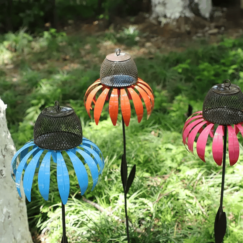 Metal Sunflower Design Bird Feeder for Gardens with Pink Petals