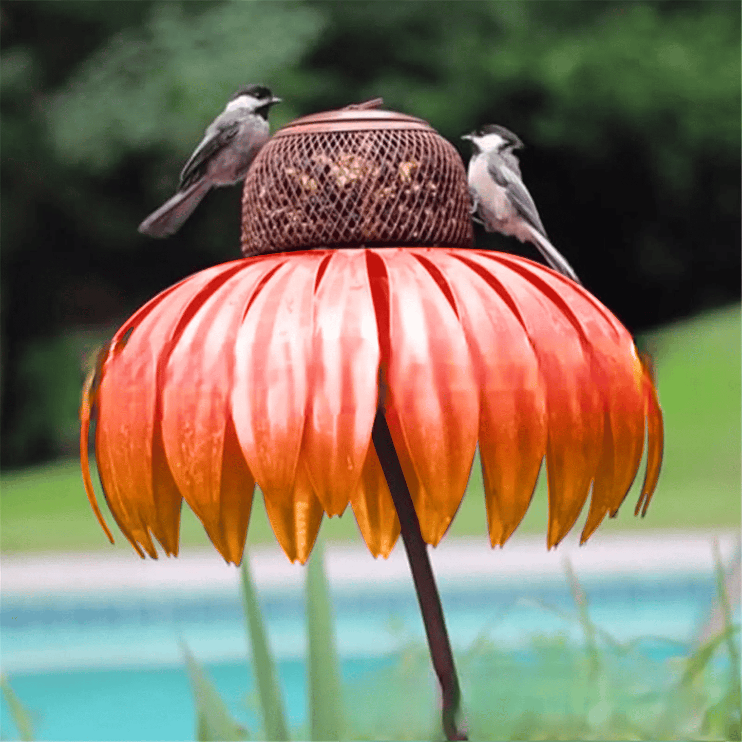 Metal Sunflower Design Bird Feeder for Gardens with Pink Petals