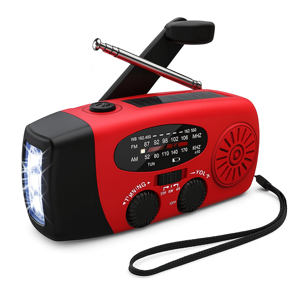 Emergency Radio with Solar Crank and USB-C Power Bank