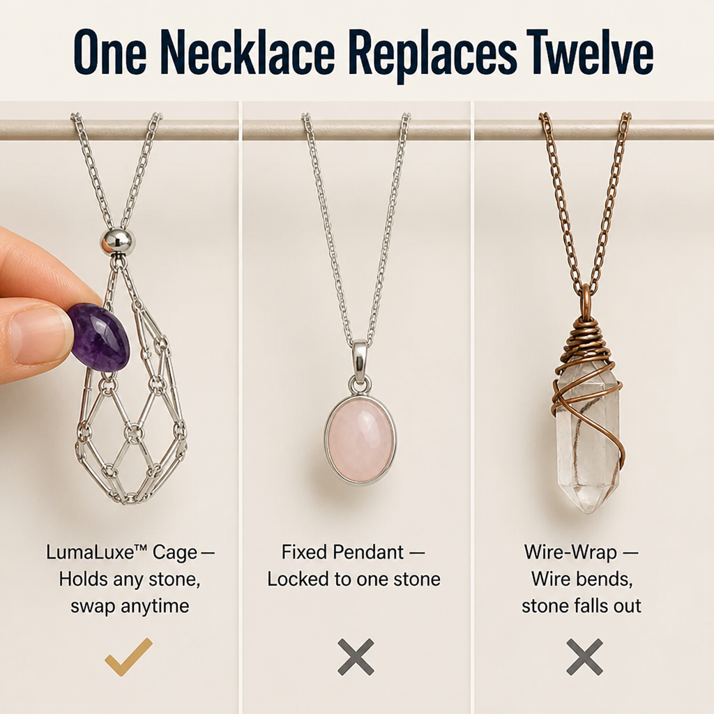LumaLuxe™ — Swap Any Crystal Into One Cage Necklace in Seconds