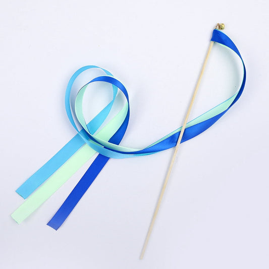 Fresh Ocean Blue Ribbon Wands with Gold Bells for Wedding and Party Send Off