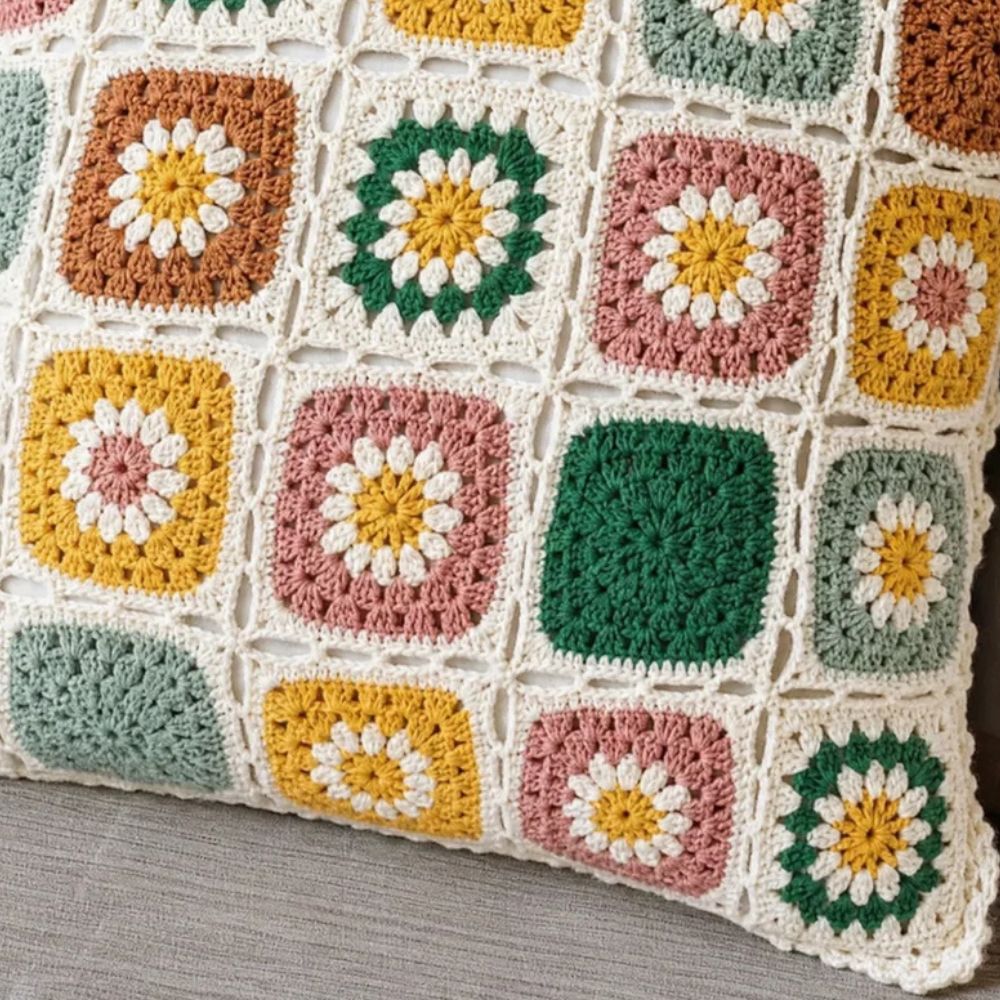 Floral Crochet Cushion Cover