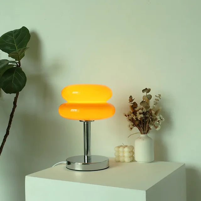 Glass table lamp with colorful pattern for bedroom and bedside table - child-friendly night light
