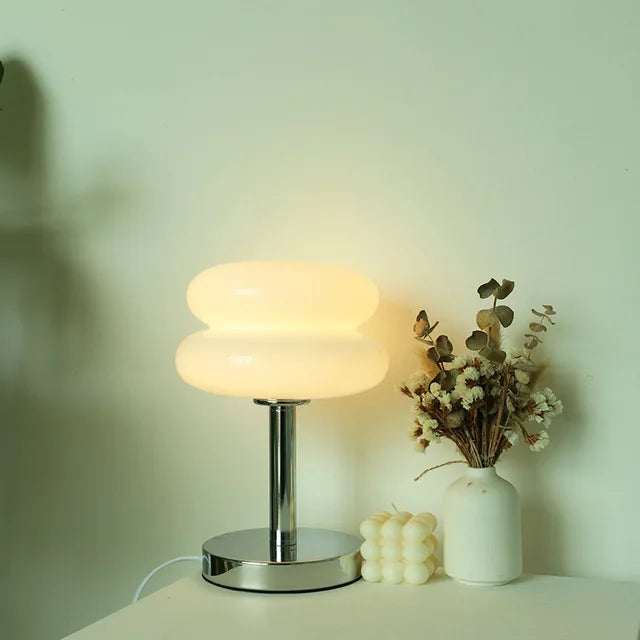 Glass table lamp with colorful pattern for bedroom and bedside table - child-friendly night light