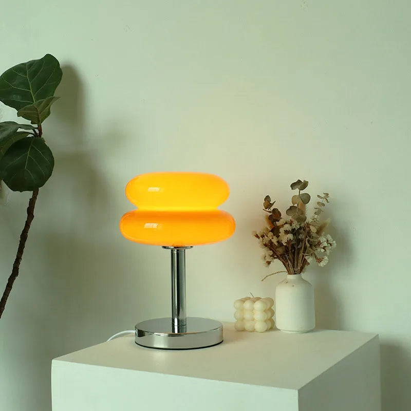 Glass table lamp with colorful pattern for bedroom and bedside table - child-friendly night light