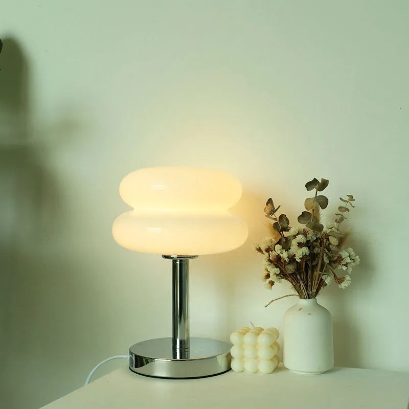 Glass table lamp with colorful pattern for bedroom and bedside table - child-friendly night light