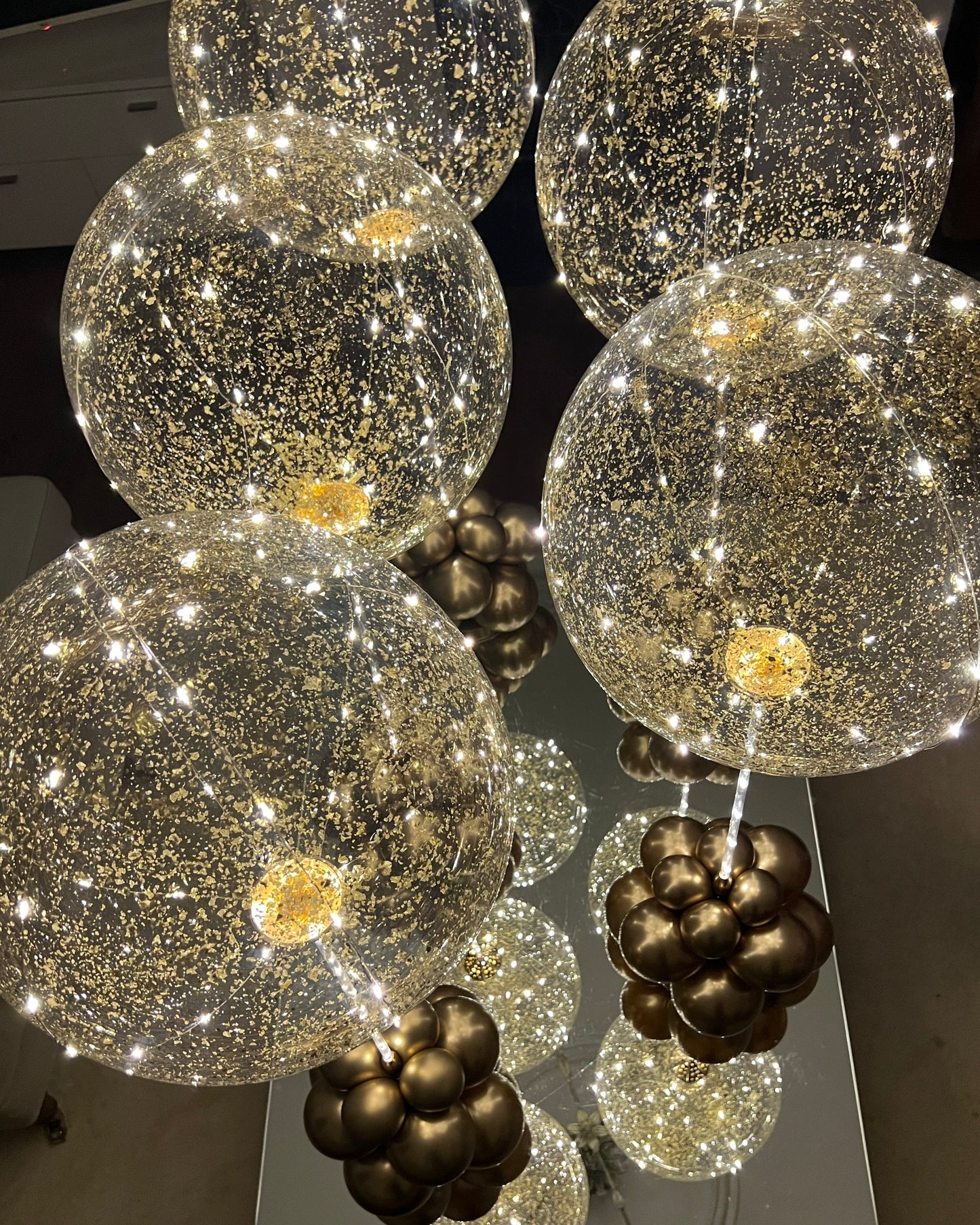 Sparkling Gold Flaked Light Up Balloons Set / Luxury Standing LED Balloon Centerpieces Decor