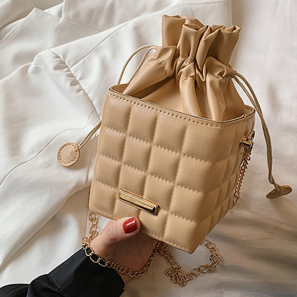 SwagCube™ - Leather Drawstring Crossbody Box Bag