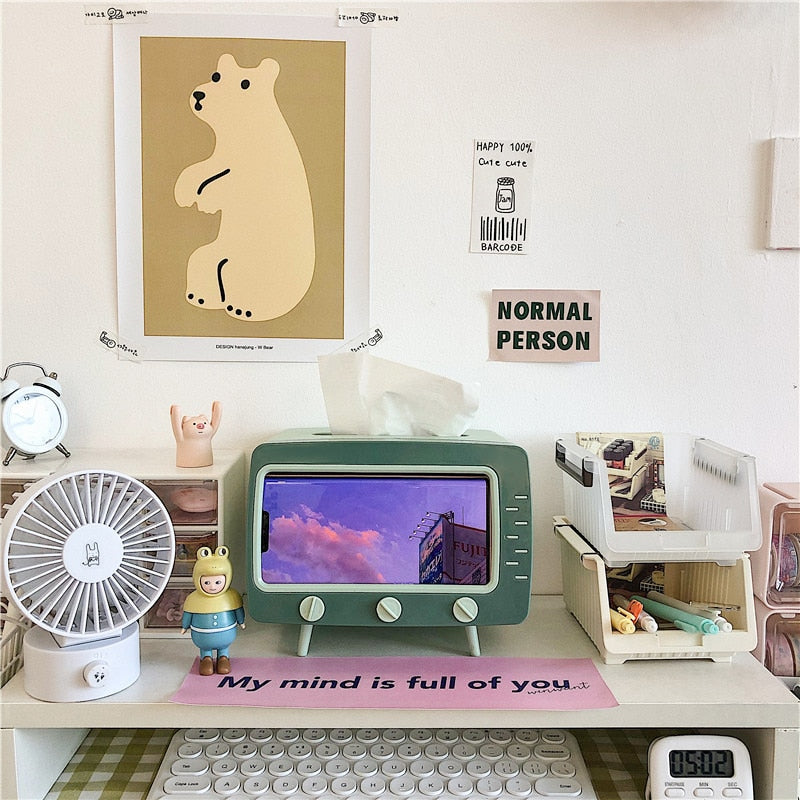 TV Tissue Box with Phone Holder