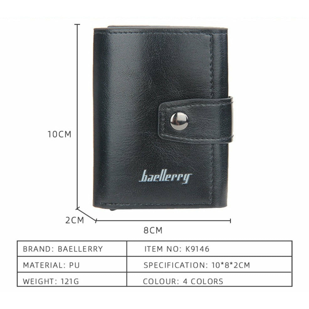 (Up to 15 cards) Automatic Leather Card Holder with buckle & RFID Protection