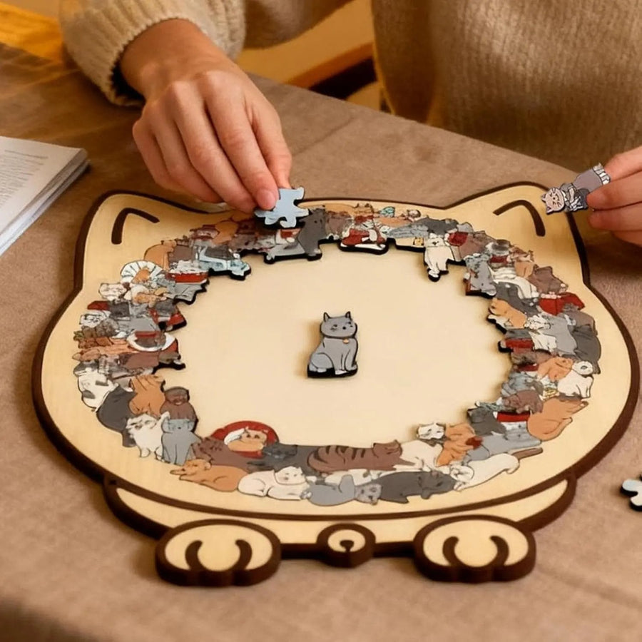 Premium Wooden Cat Puzzle for Mindful Relaxation
