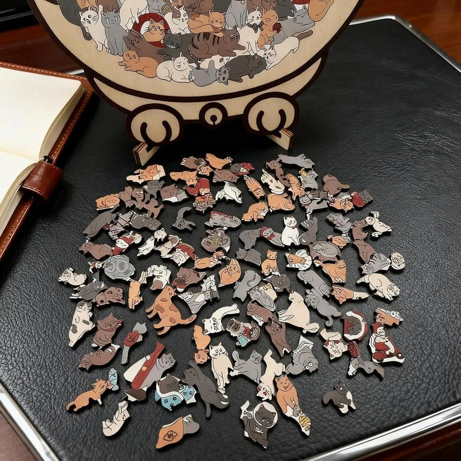 Premium Wooden Cat Puzzle for Mindful Relaxation