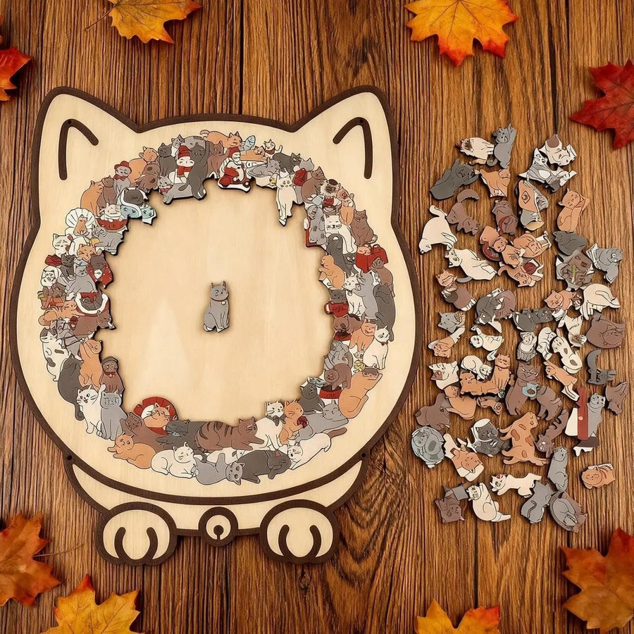 Premium Wooden Cat Puzzle for Mindful Relaxation