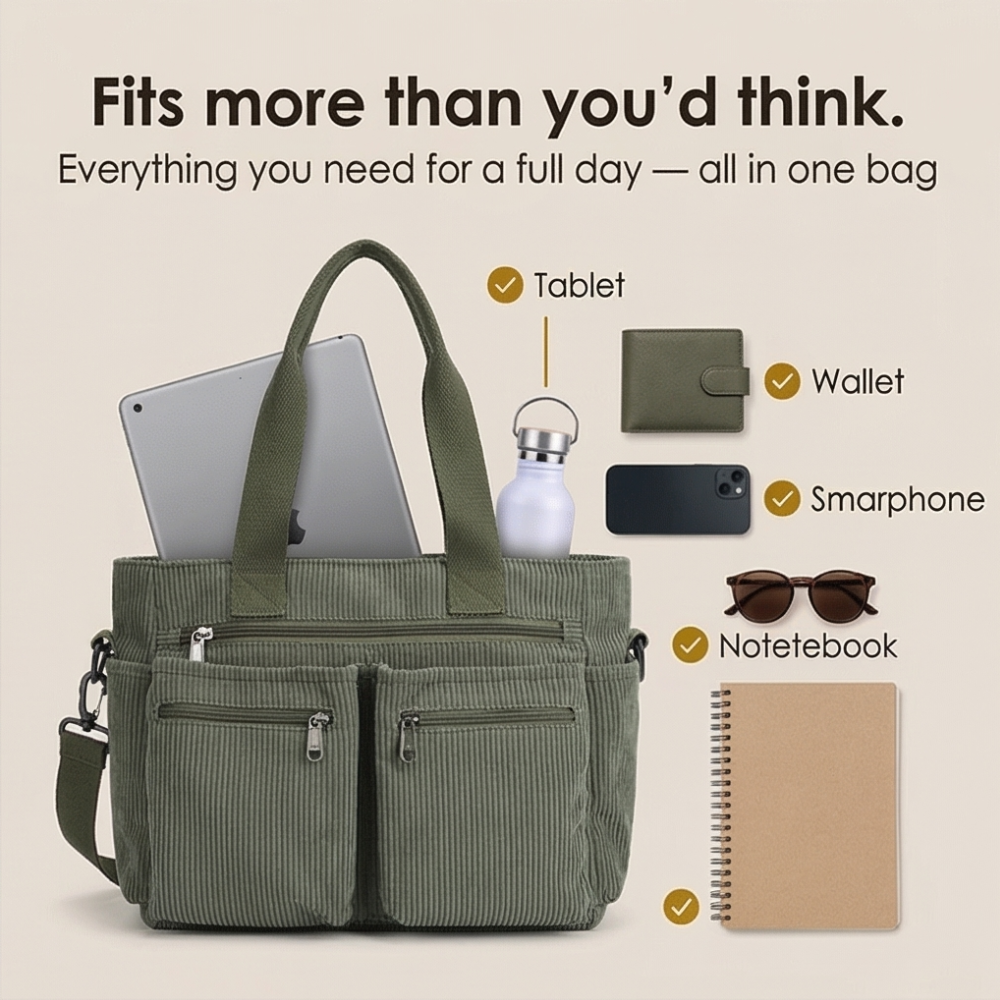 Clovera™ – Multi Pocket Corduroy Shoulder Bag