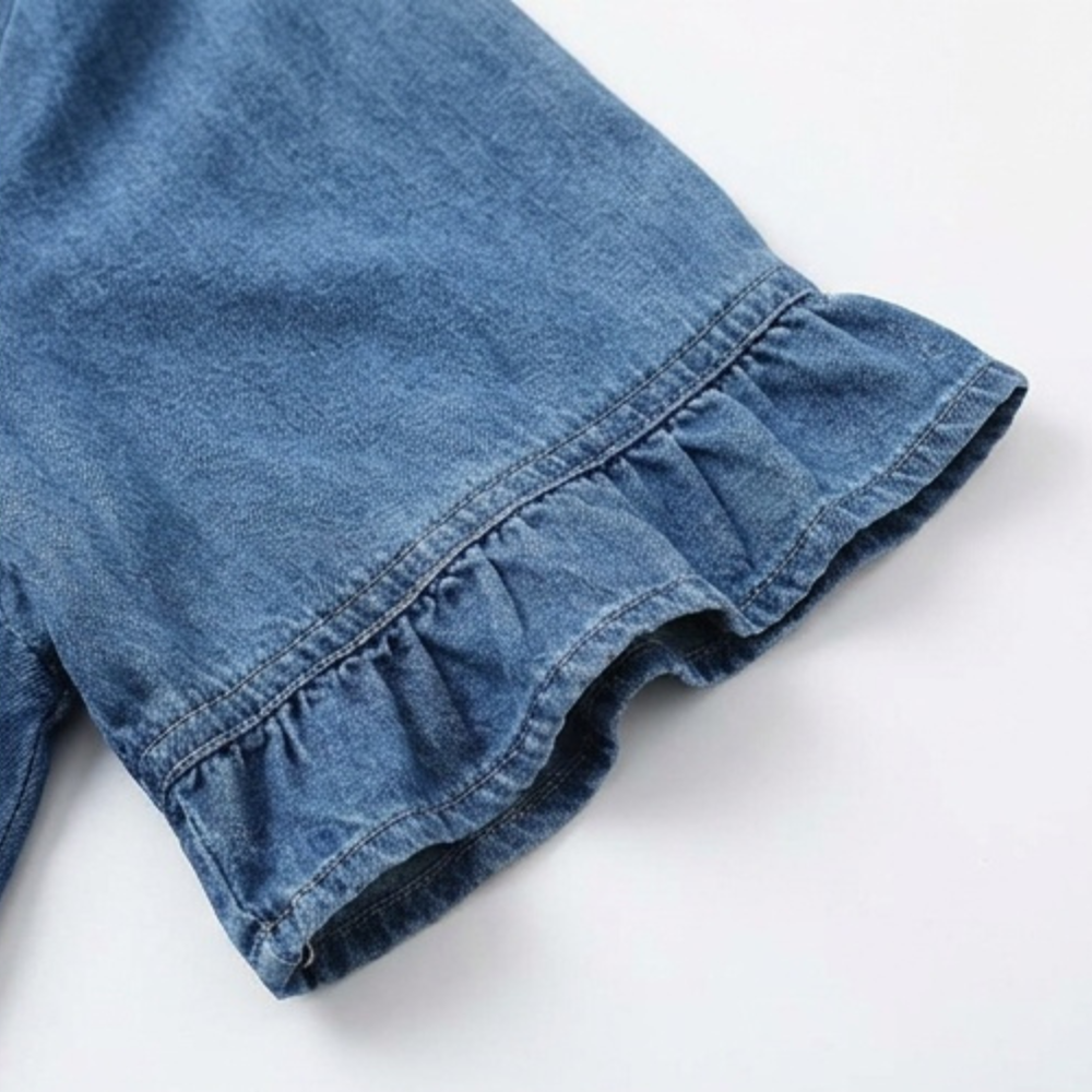 Aveline™ - Soft Chambray Shirt Dress with Ruffle Hem