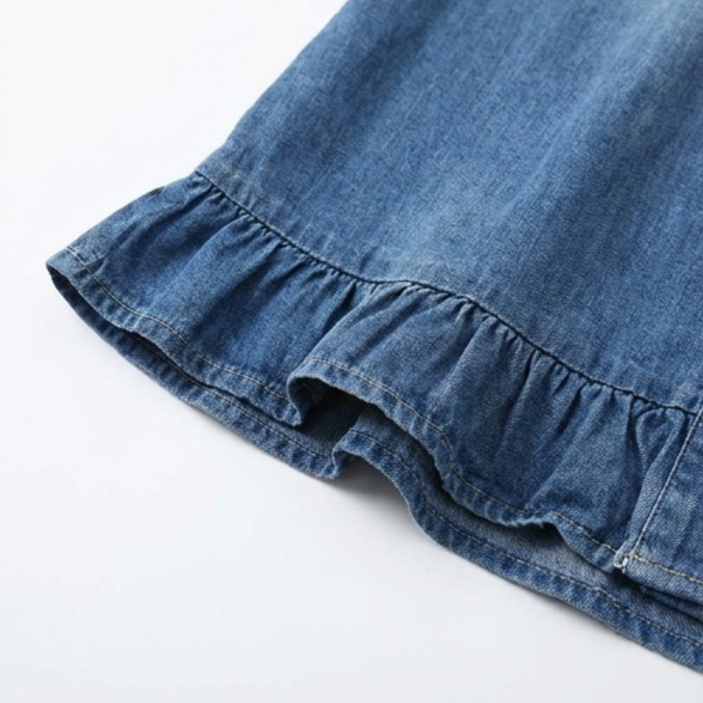 Aveline™ - Soft Chambray Shirt Dress with Ruffle Hem