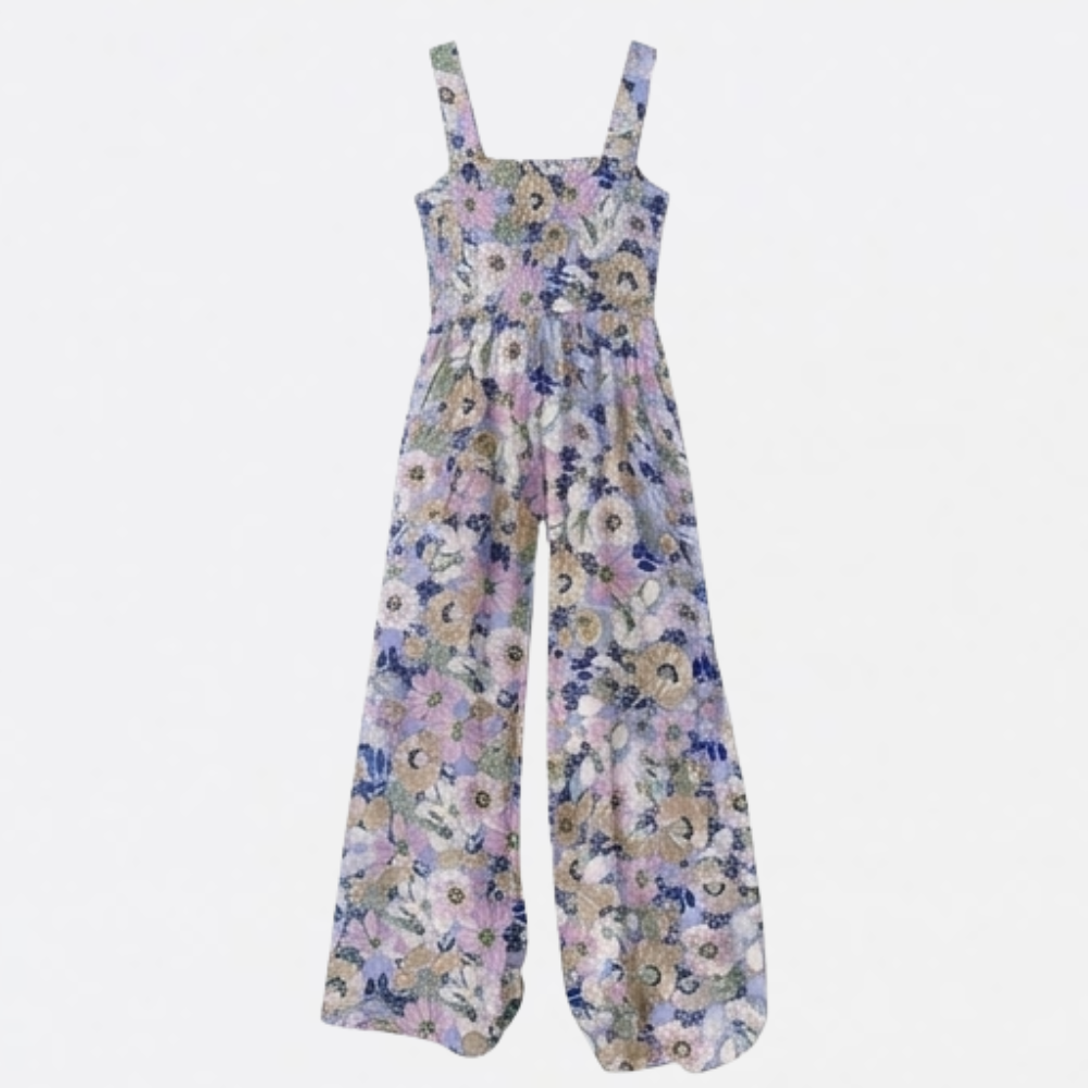 Bloomara™ – Floral Wide Leg Jumpsuit With Pockets
