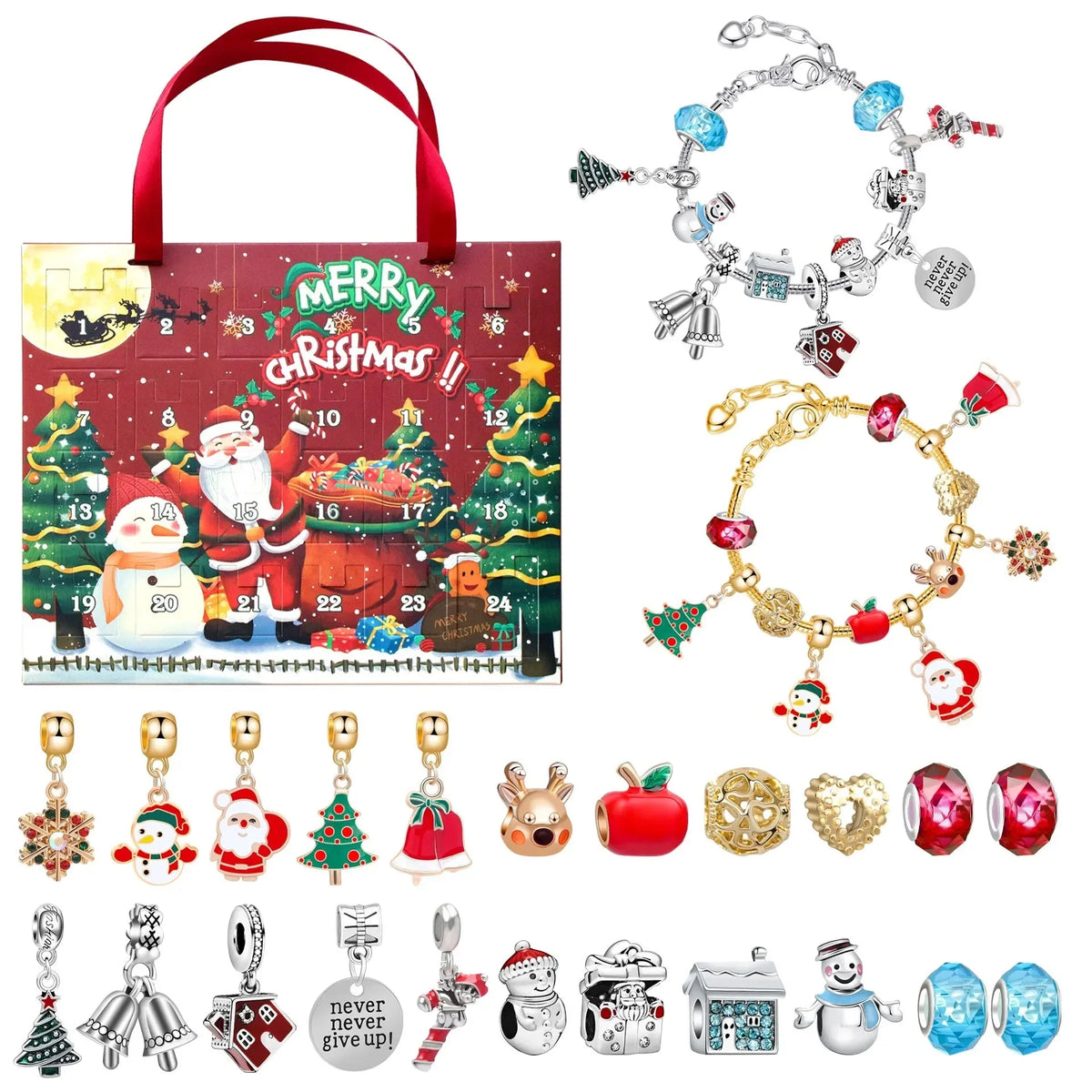 FestiveBracelet™ Charm-Filled Countdown Advent Calendar | 24-Day Holiday Charm Surprise