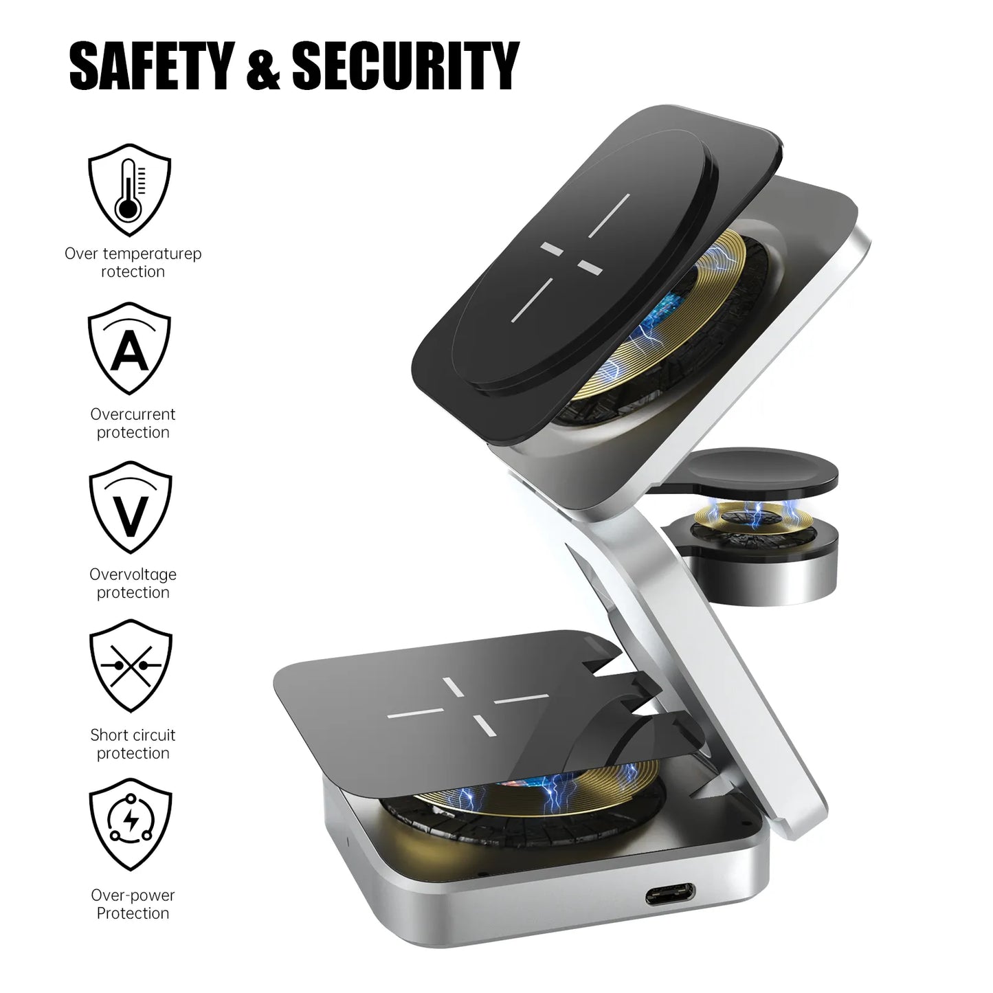 Foldable 3-in-1 Wireless Charging Dock for Phone, Watch, and Earbuds