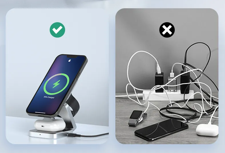 Foldable 3-in-1 Wireless Charging Dock for Phone, Watch, and Earbuds