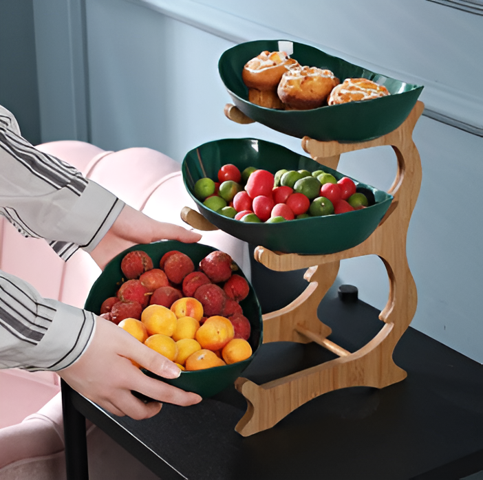 Multi-Tiered Wooden Fruit Bowl for Kitchen Organization