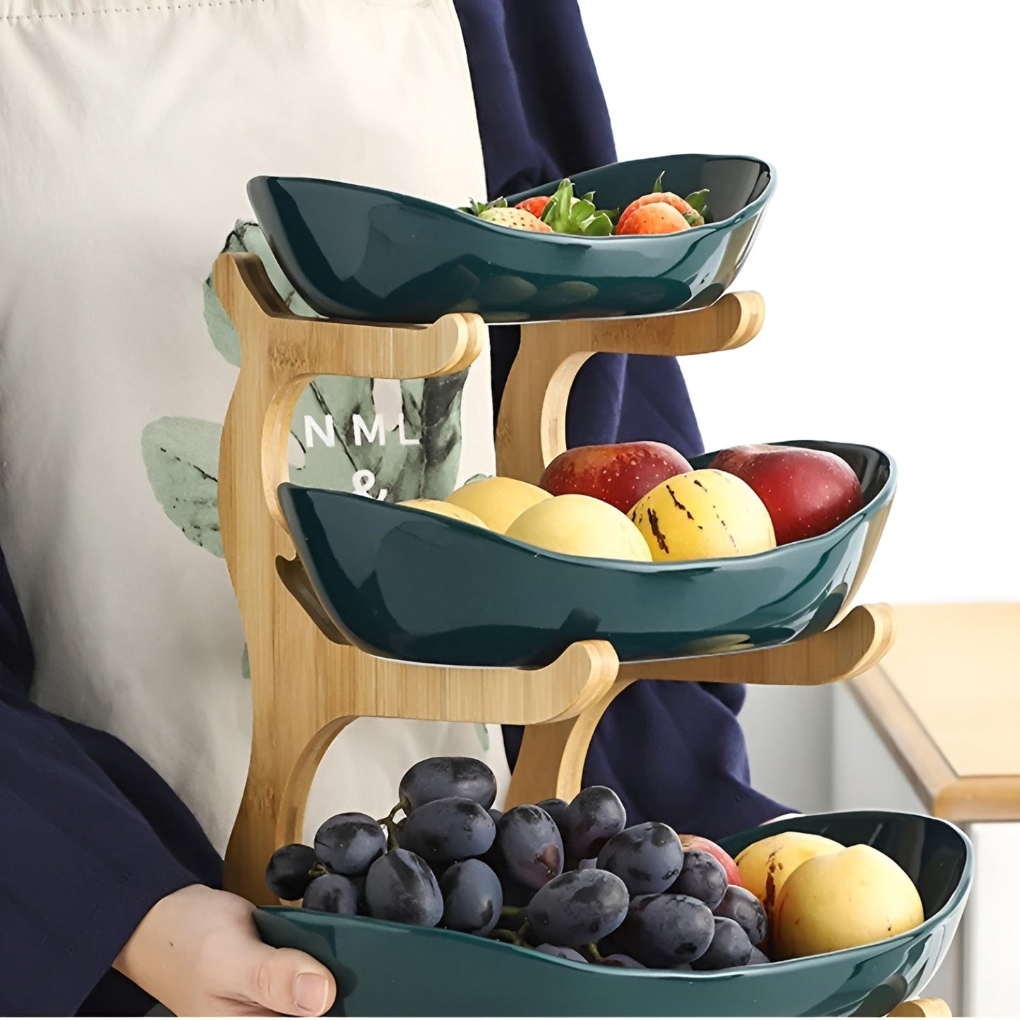 Multi-Tiered Wooden Fruit Bowl for Kitchen Organization