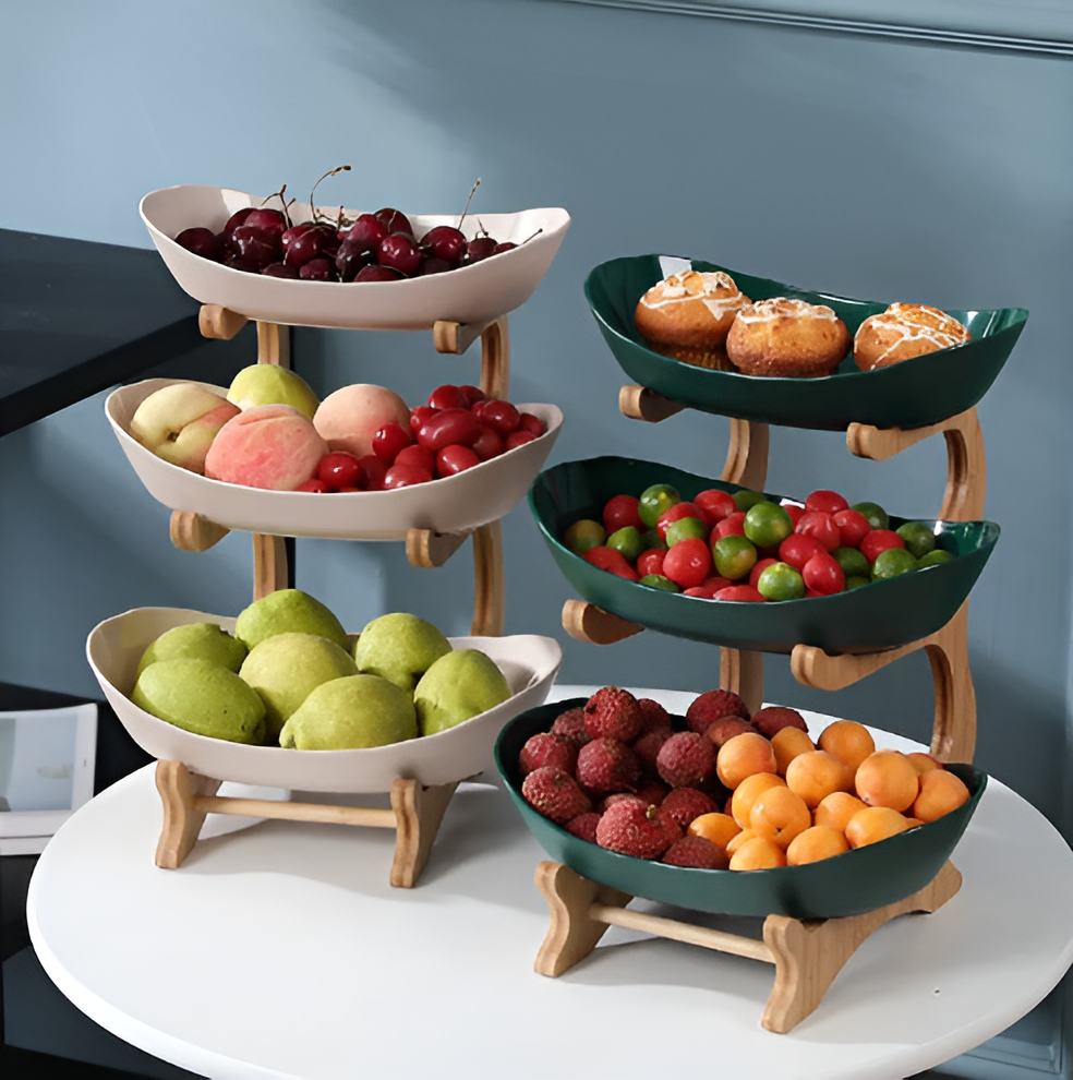 Multi-Tiered Wooden Fruit Bowl for Kitchen Organization