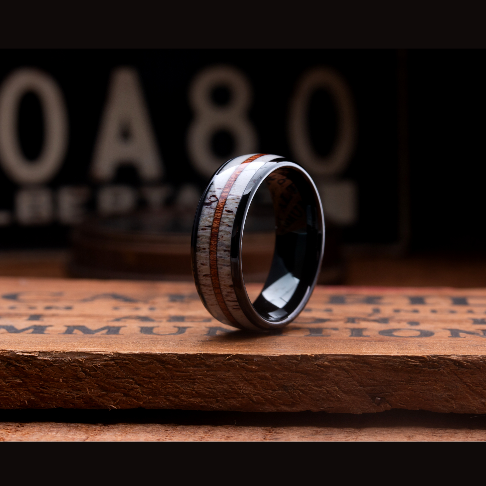 Mountain Buck Antler Ring With Koa Wood Center for Men
