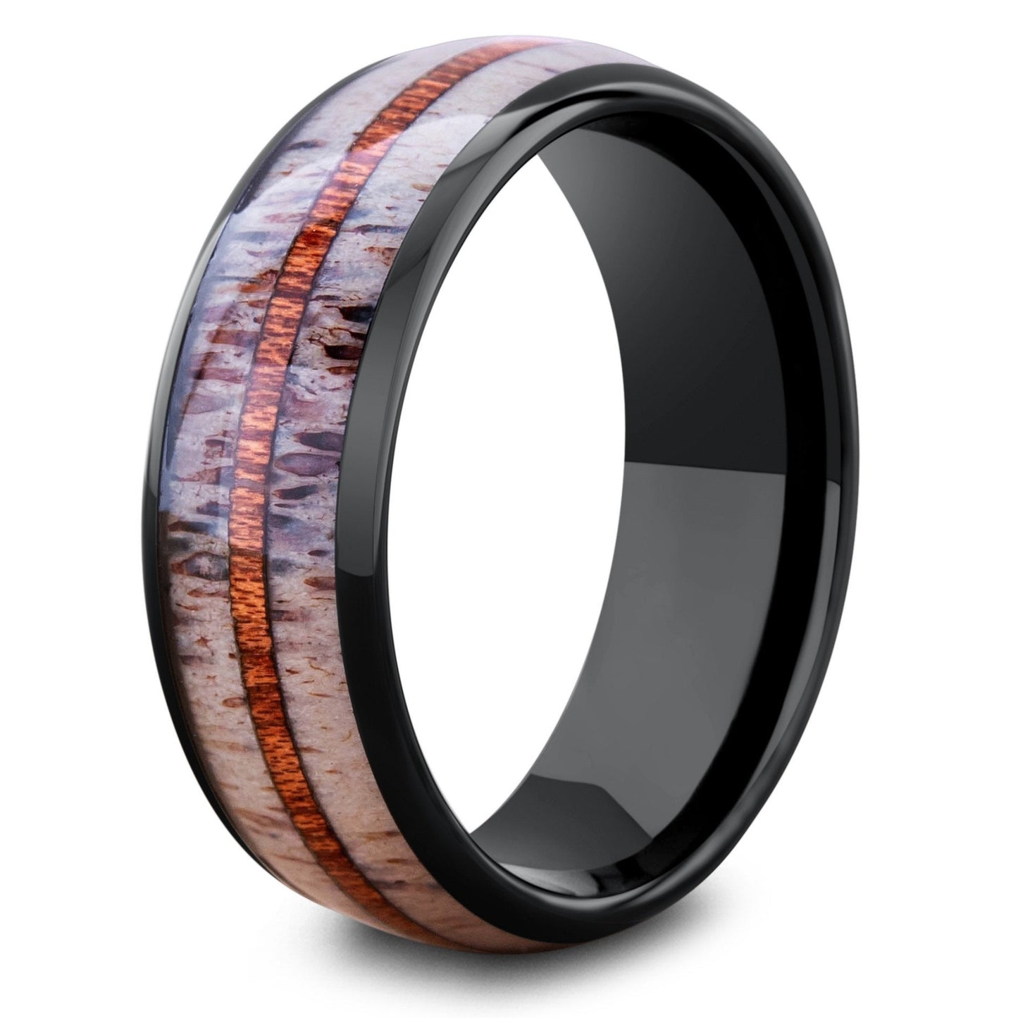 Mountain Buck Antler Ring With Koa Wood Center for Men