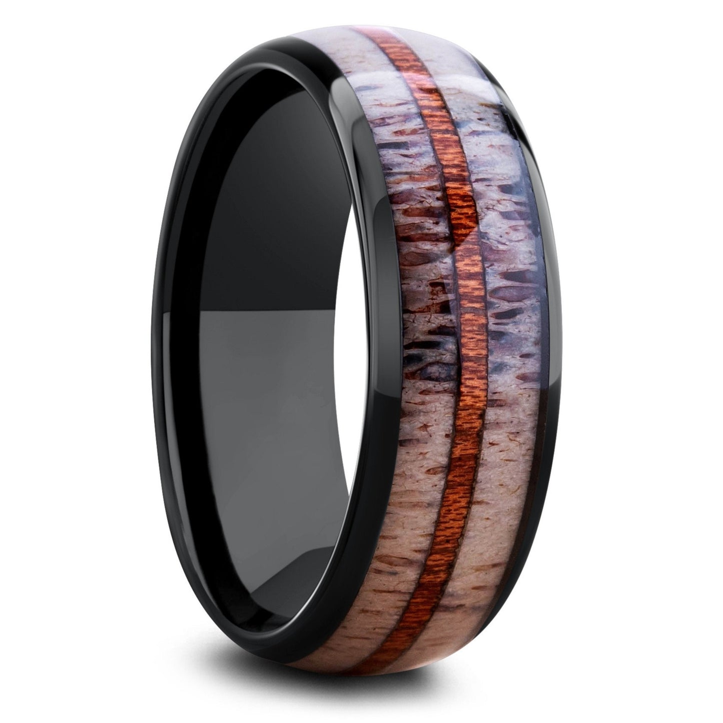 Mountain Buck Antler Ring With Koa Wood Center for Men