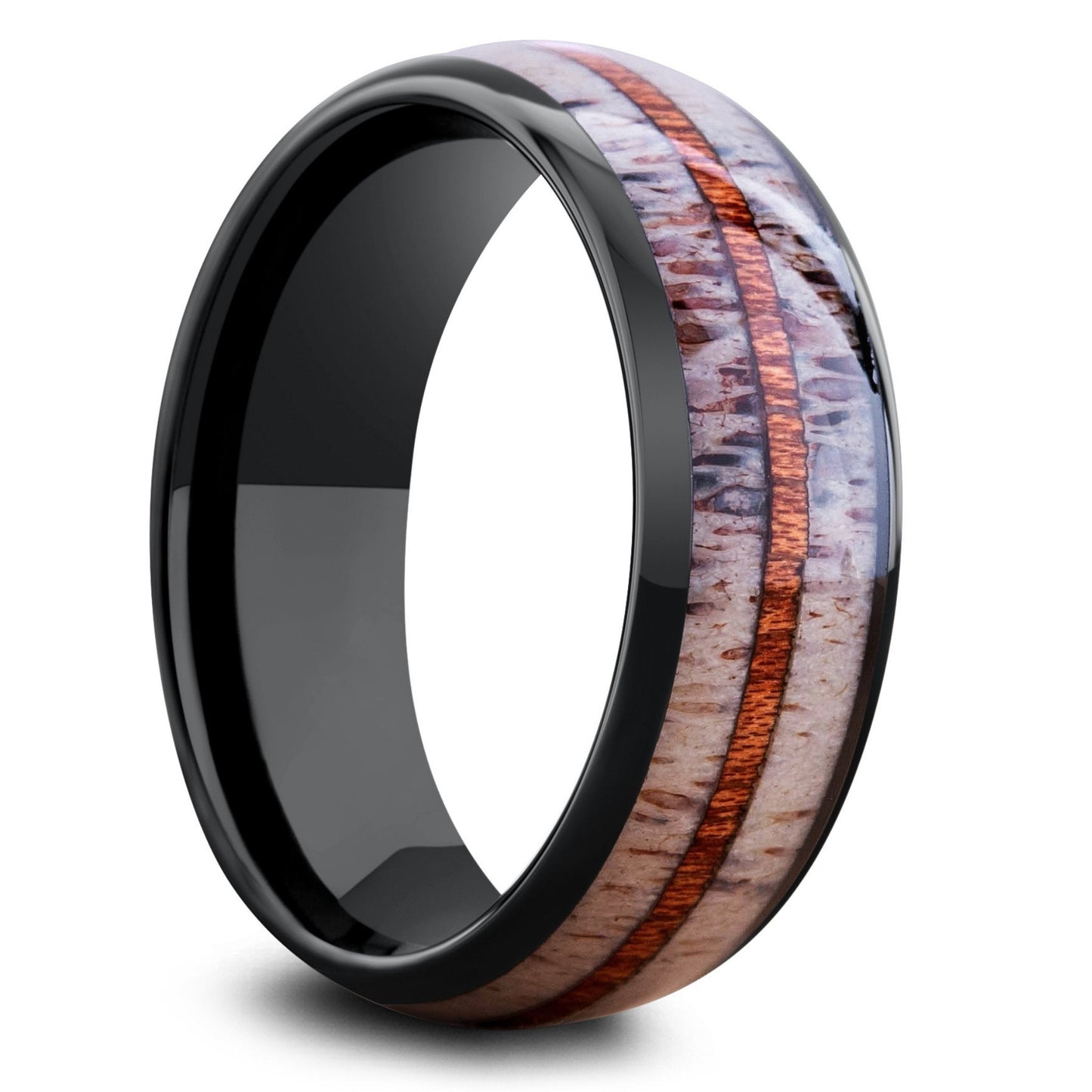 Mountain Buck Antler Ring With Koa Wood Center for Men