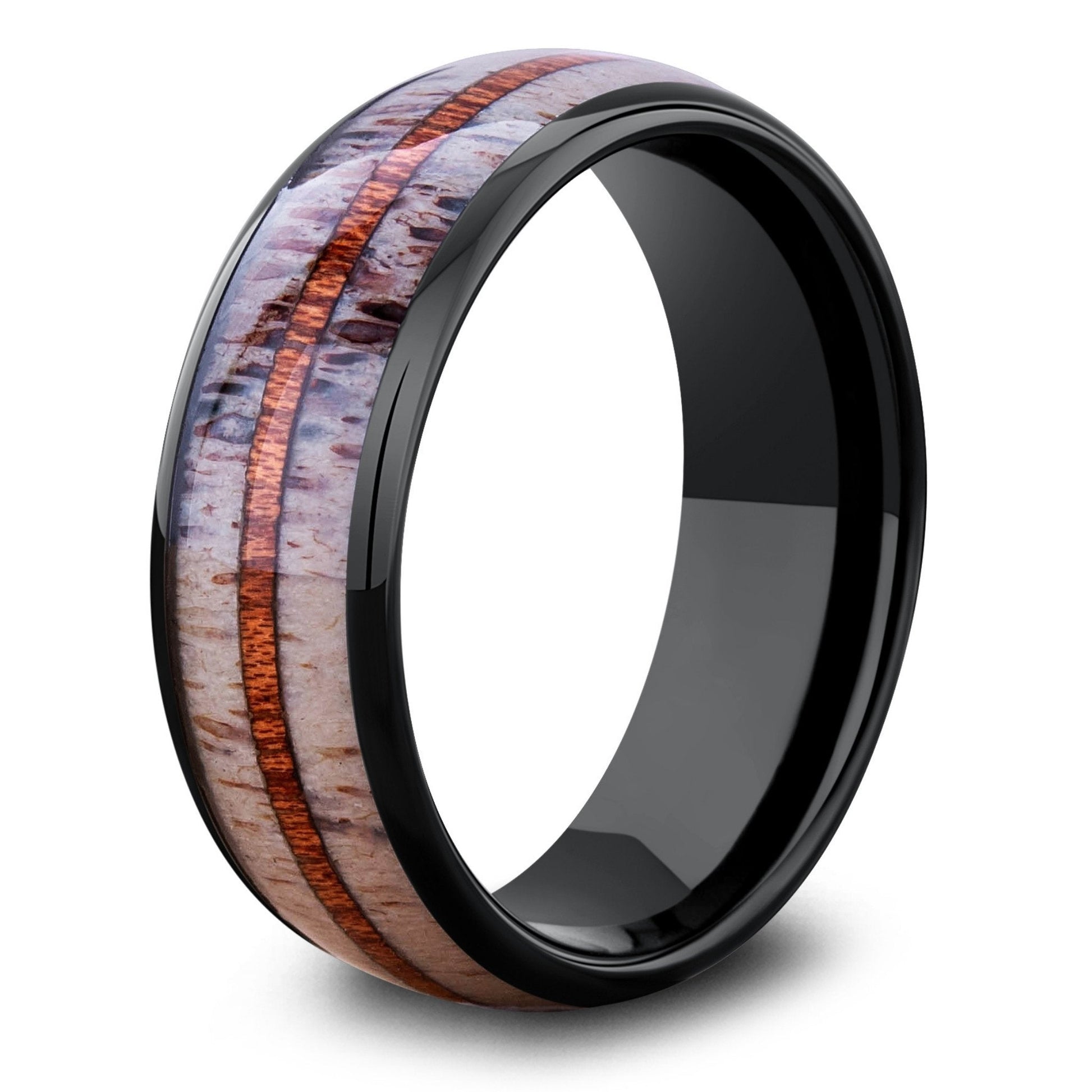 Mountain Buck Antler Ring With Koa Wood Center for Men